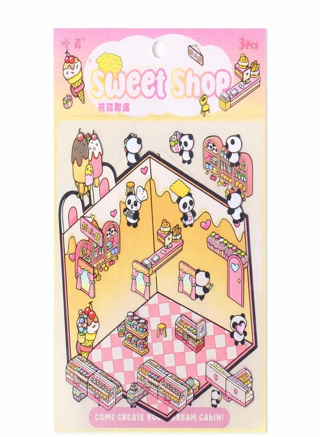 Palap TruGyft® DIY 3D House Stickers Pack of 4 with Tweezer - Cute Cartoon Scene Kits for Kids Small - Dream House-Coffe Shop, Panda Sweet Shop, Child Like, Penguin Bedroom - Image 3